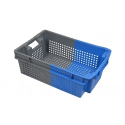 Bac Euronorm gerbable emboîtable à parois et fond ajourés - gris/bleu - 32 L - 600×400×200 mm