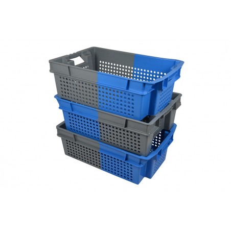 Bac gerbable emboîtable - 32L - 600x400x200 mm - fond ajouré, parois ajourées - Blanc - réf. GEBI-6420-7020