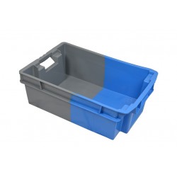 Bac Euronorm gerbable emboîtable à parois et fond pleins - gris/bleu - 32 L - 600×400×200 mm