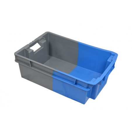 Bac gerbable emboîtable - 32L - 600x400x200 mm - fond plein, parois pleines - Bleu - réf. GEBI-6420-1120