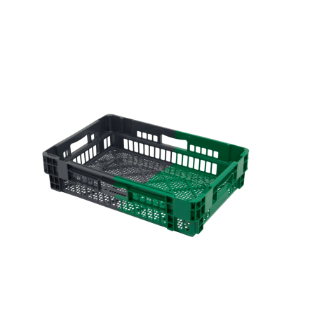 Bac gerbable emboîtable - 25L - 600x400x148 mm - fond ajouré, parois pleines - Noir/Vert - réf. PVBI-6414-0840