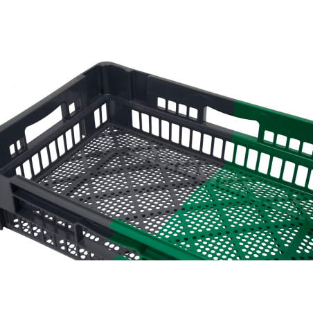 Bac gerbable emboîtable - 25L - 600x400x148 mm - fond ajouré, parois pleines - Noir/Vert - réf. PVBI-6414-0840