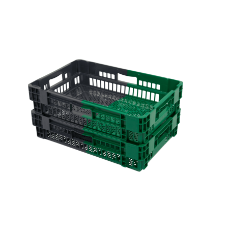 Bac gerbable emboîtable - 25L - 600x400x148 mm - fond ajouré, parois pleines - Noir/Vert - réf. PVBI-6414-0840