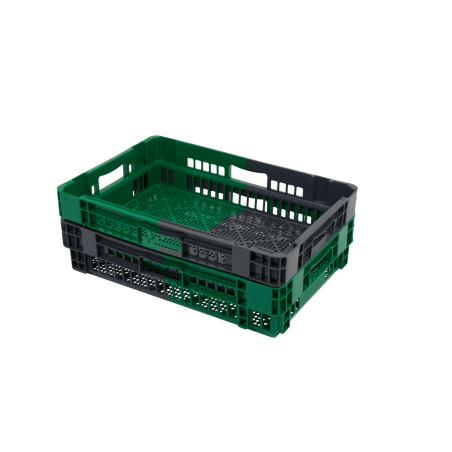Bac gerbable emboîtable - 25L - 600x400x148 mm - fond ajouré, parois pleines - Noir/Vert - réf. PVBI-6414-0840