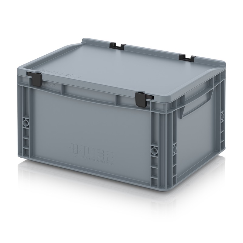 Bac Euro avec couvercle à charnières, fond et parois pleins - 20 L - 400×300×235 mm