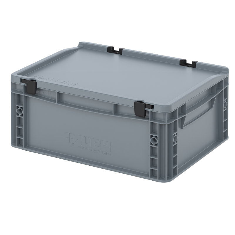 Bac Euro avec couvercle à charnières, fond et parois pleins - 15 L - 400×300×185 mm