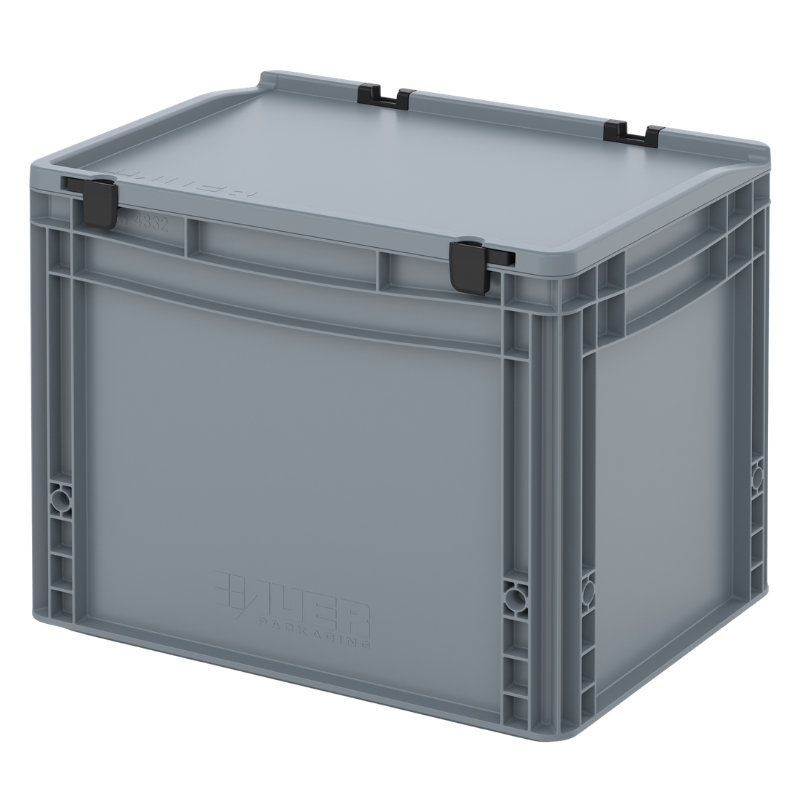 Bac Euro avec couvercle à charnières, fond et parois pleins - 30 L - 400×300×335 mm