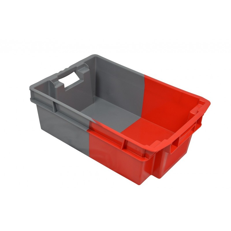 Bac Euronorm gerbable emboîtable à parois et fond pleins - gris/rouge - 32L - 600×400×200 mm